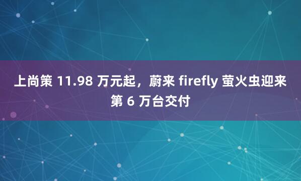 上尚策 11.98 万元起，蔚来 firefly 萤火虫迎来第 6 万台交付